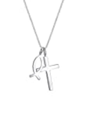 Collana Donna Elli Con Croce E Madonna In Argento 925, Cristalli Zirconia, Progettata In Germania