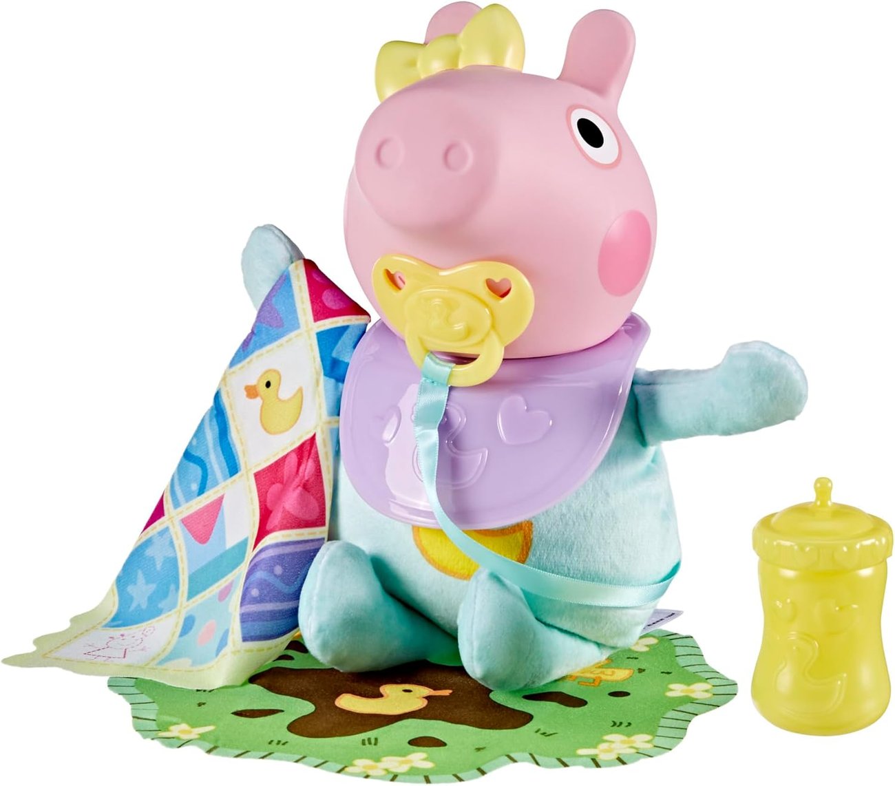 Peppa Pig Grunz und Kuschel Evie interaktive Babypuppe, 28 cm große Puppe
