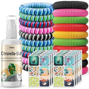 Mückenschutz -Set: 20 Armbänder, 90 Sticker und Spray zur Armband und Aufkleber