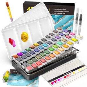 RATEL Aquarellfarben-Set, 48 Farbpigmente, 1 Pinsel + 20 Blätter