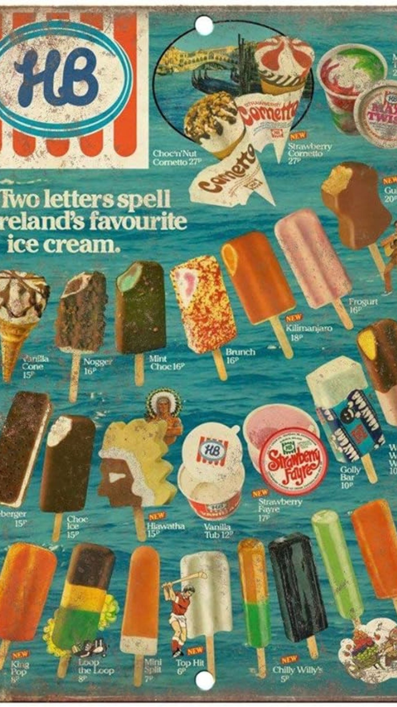 HB Ice Cream Ireland Menu Blechschild