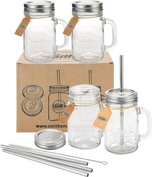 4 Einmachgläser im Set mit Strohhalmen zum Trinken