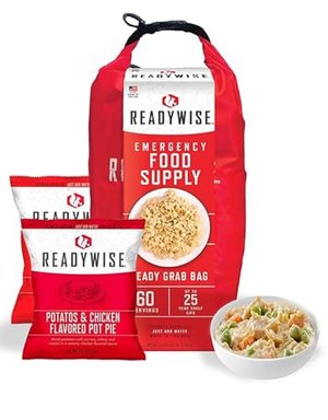 ReadyWise, 60 Portionen, Frühstück, Mittag- & Abendessen, Grab & Go Dry-Bag, Gefriergetrocknet, Halt