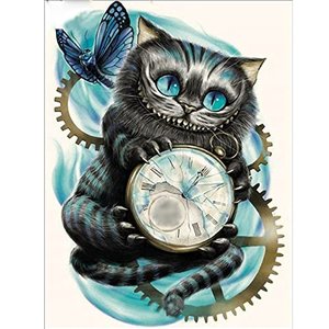 MXJSUA DIY 5D Diamant Gemälde von Leinwandbild Nummer Kit, Cat Uhr Crystal Strass Stickerei