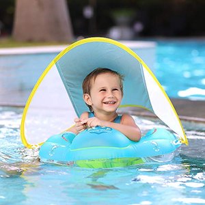 Baby Schwimmring Kinderschwimmhilfe geeignet für Kinder von 3 Monate bis 4 Jahre mit Sonnendach