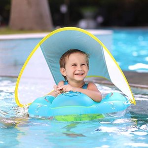 Baby Schwimmring Kinderschwimmhilfe geeignet für Kinder von 3 Monate bis 4 Jahre mit Sonnendach