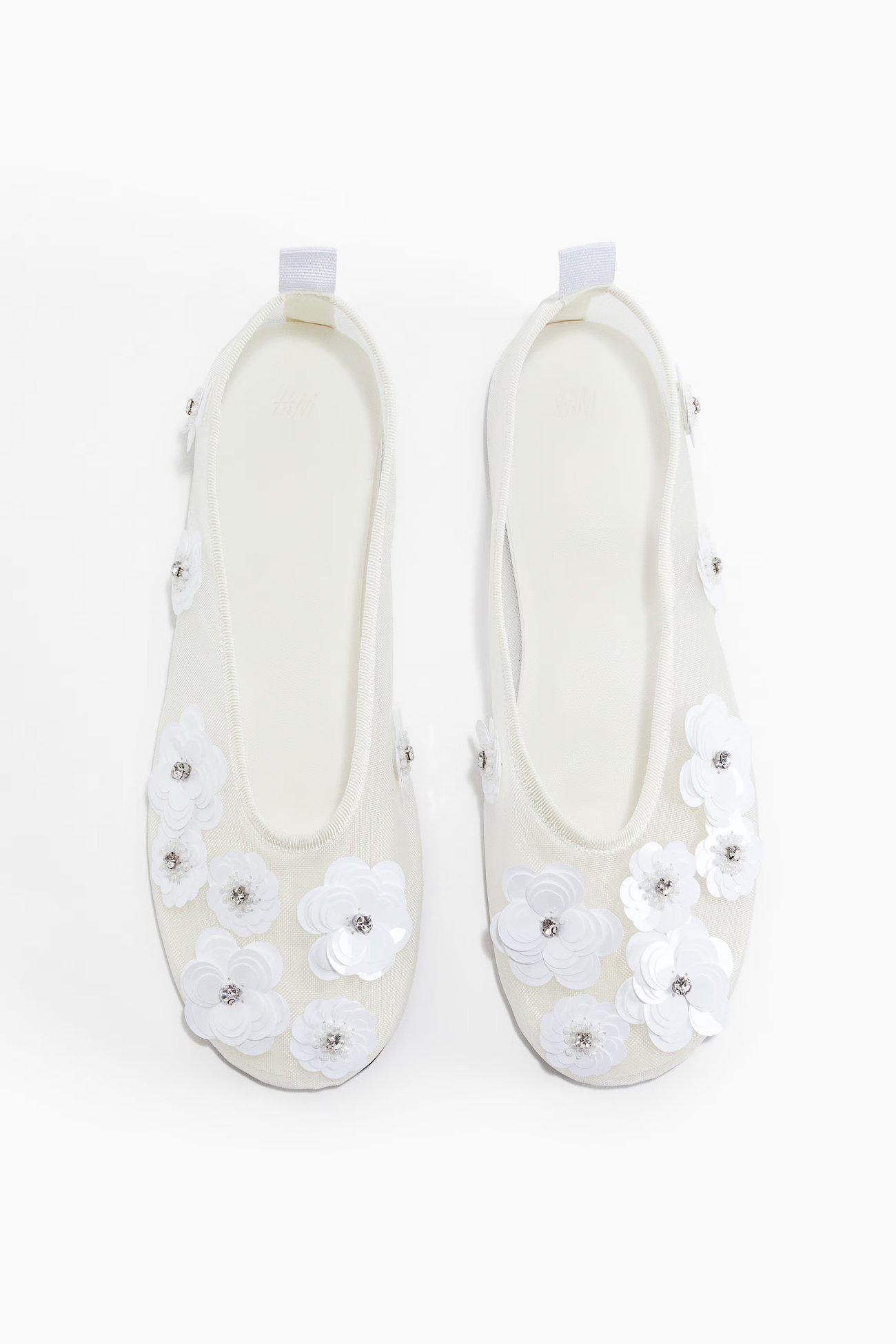 Mesh-Ballerinas mit Applikationen - Weiß - Damen