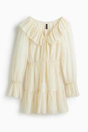 Kleid mit Volantkragen - Weiß - Damen