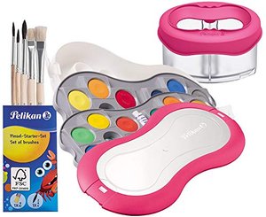 Pelikan Deckfarbkasten Space+ mit 24 Farben, 1 Tube Deckweiß, Becher + Pinsel-Set