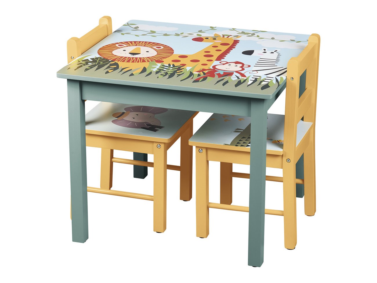 LIVARNO home Kindertisch mit 2 Stühlen, mit Safari-Motiven