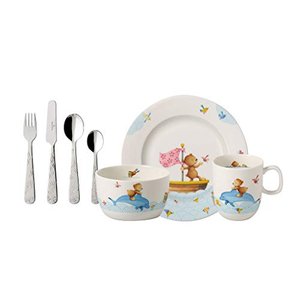 Villeroy & Boch - Happy as a Bear Kinder-Tafelservice, 7-teilig, Premium Porzellan/Edelstahl