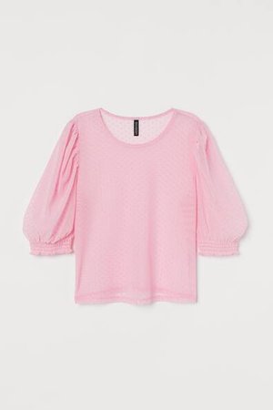 Shirt aus Mesh mit kurzen Puffärmeln und gesmokten Abschlüssen