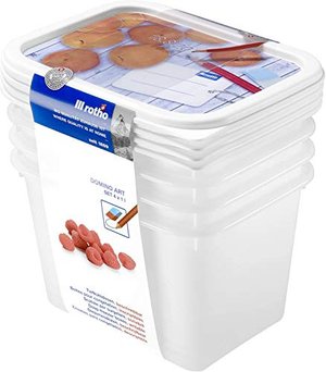 Rotho Domino 4er-Set Gefrierdose 1l mit beschreibbarem Motiv auf dem Deckel