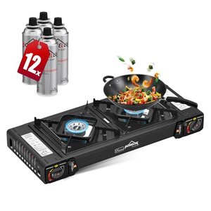 HOMELUX Gaskocher Campingkocher 2 Flammig für Grill Camper im Outdoor Camping - Schwarz (2 Flammig g