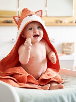 Vertbaudet Baby-Set: Badetuch und Waschhandschuh FUCHS Oeko Tex in orange/fuchs