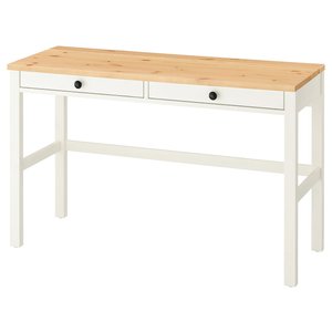 HEMNES Schreibtisch mit 2 Schubladen - weiß gebeizt/hellbraun 120x47 cm
