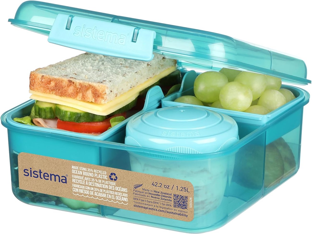 Sistema Bento-Box | 1,25 L | Brotdose für Pause mit Fächern und Snackbox | BPA-frei