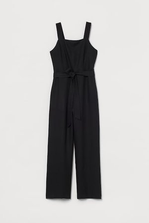 Jumpsuit aus Leinenmischung - Schwarz - Damen