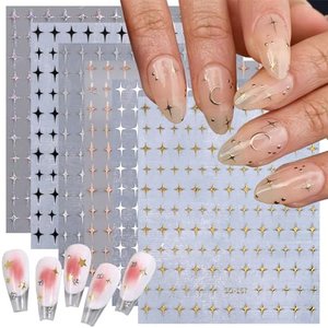 6 Blatt Gold glänzende schicke Sterne Nagelaufkleber