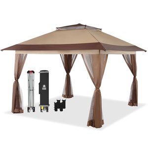 Pavillon 4x4 Wasserdicht Stabil Winterfest, Höhenverstellbar Gartenpavillon mit 4 Moskitonetz