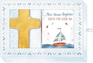 Geschenkbox - Mein kleiner Begleiter: Holzkreuz-Handschmeichler (gold) mit Büchlein