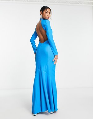 ASOS DESIGN – Hochgeschlossenes Maxikleid in Electric-Blau mit Rückenausschnitt 