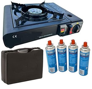 SENA Camping Gaskocher mit 2 Gaskartuschen Campingkocher 1-flammig max. Leistung 2,5 KW