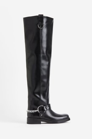 Overknee-Bikerstiefel - Schwarz - Damen