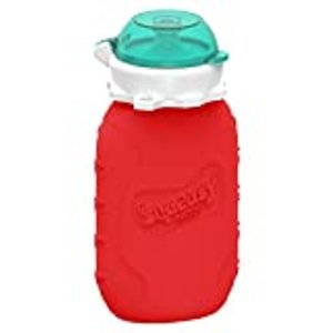 Squeasy Snacker, 180ml - Rot - Wiederverwendbares Quetschie aus Silikon, BPA-frei
