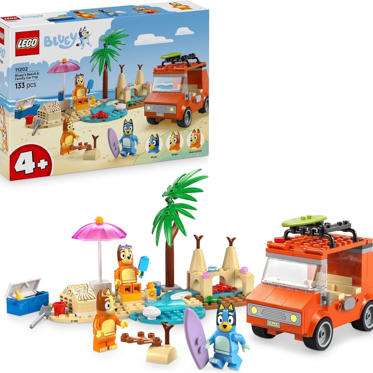 LEGO Bluey: Bluey's Beach & Family Car Trip Toy with 3 Minifigures incl. Bingo & Chilli