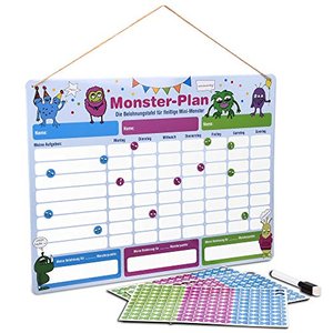 Ewtshop Monster Belohnungstafel – mit Monster-Magneten für bis zu 3 Kinder