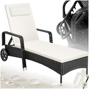 tectake Poly Rattan Gartenliege mit Rollen, 6-Fach