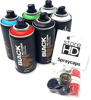 Montana Black Sprühdosen Set, Pocket Cans in 6 Farben + 10 Ersatzsprühköpfe - 6 x 150ml