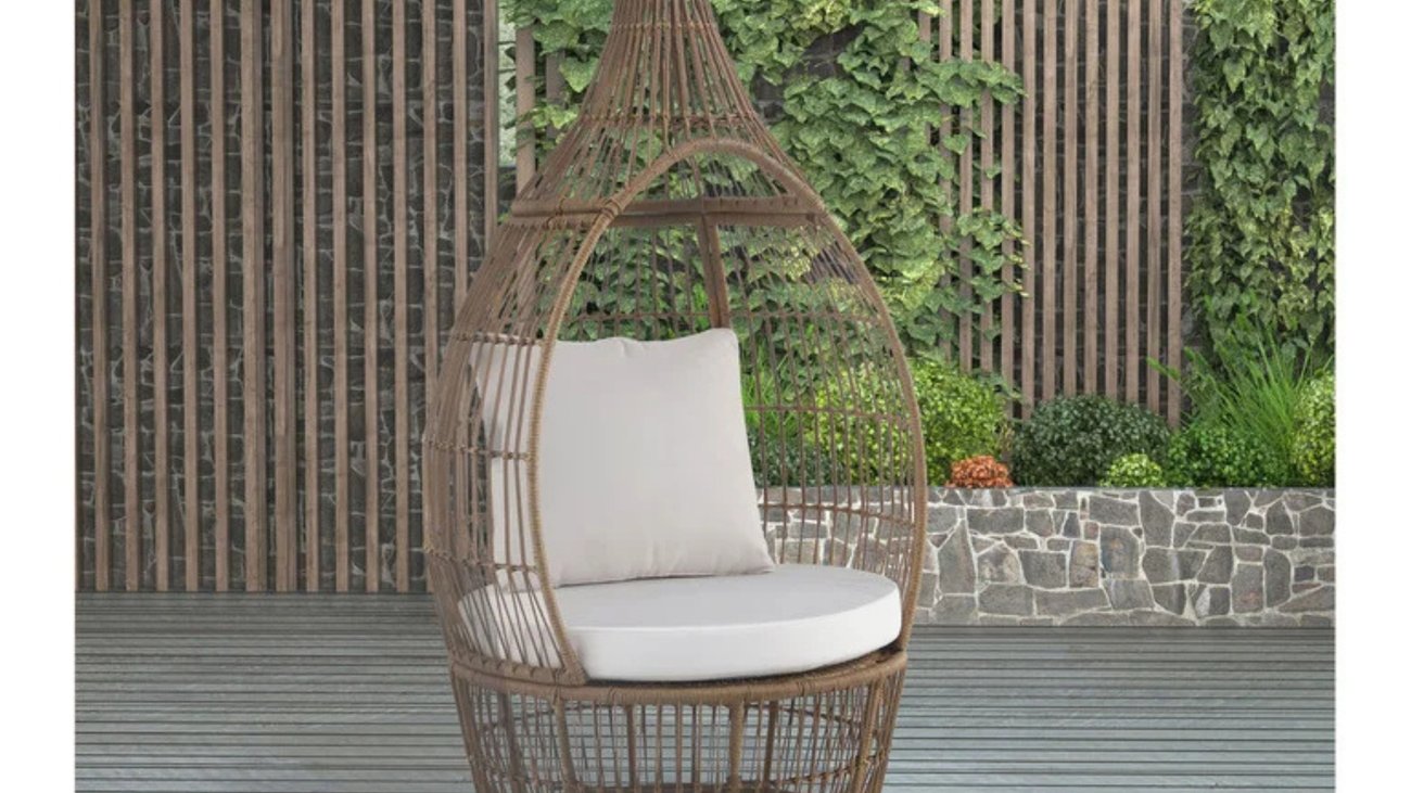 Ei-Sessel mit Rattan, inkl. Kissen, braun/weiß