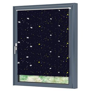 Julido Verdunklungsrollo ohne Bohren 100x150cm, Fenster Rollo Klemmfix Blau mit Sternen