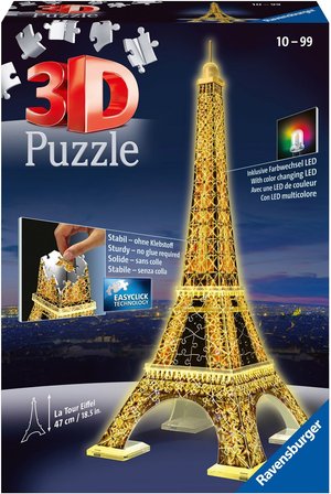 Ravensburger 3D-Puzzle »Eiffelturm bei Nacht«, 216 Puzzleteile, mit Leuchtmodul inkl. LEDs