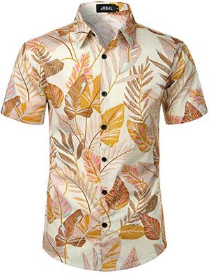 JOGAL Herren Blumen Kurzarm Baumwolle Hawaii Hemd