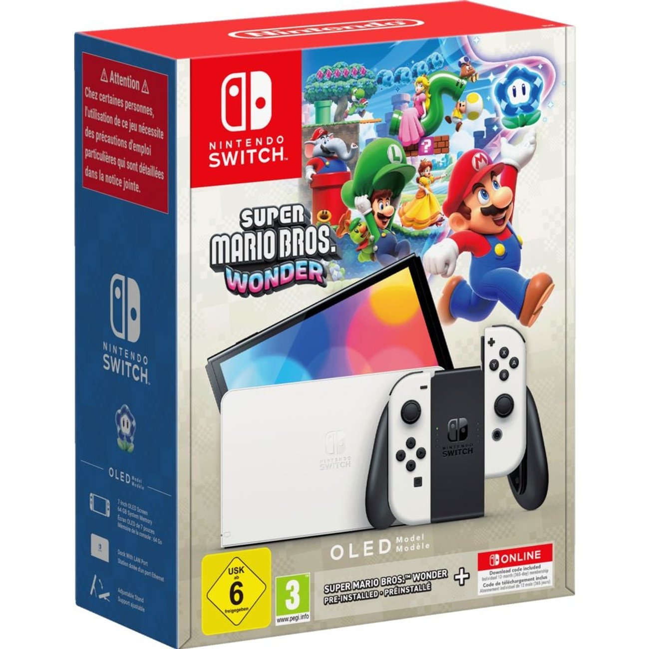 NINTENDO Switch OLED (weiß) + Super Mario Bros. Wonder + 1 Jahr Nintendo Switch Online