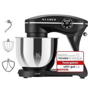 KLAMER Küchenmaschine 1800W, Knetmaschine mit 6 Liter Edelstahl Schüssel, 10 Geschwindigkeitsstufen 