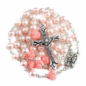 Nazareth Store Katholische rosa Perle Perlen Rosenkranz Lourdes Medaille & Kreuz NS