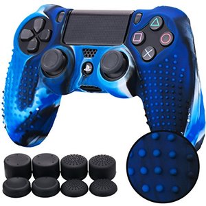 Pandaren Silikon Hülle für PS4-Controller (Blau) + 8 Thumbstick-Aufsätze