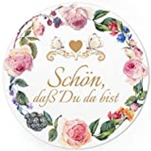 24 runde Design Etiketten - Schön, dass Du da bist Aufkleber für Gastgeschenke 