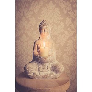 Stein Buddha Figur Deko Weiß 30cm Thai Skulptur Teelicht Betende Garten