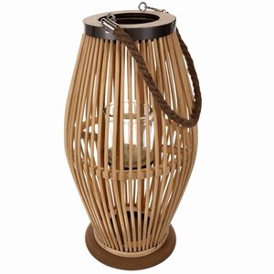 Rattan Windlicht Lampion mit Hänkel und Kerzenhalter für Balkon Garten Naturholz Bambus