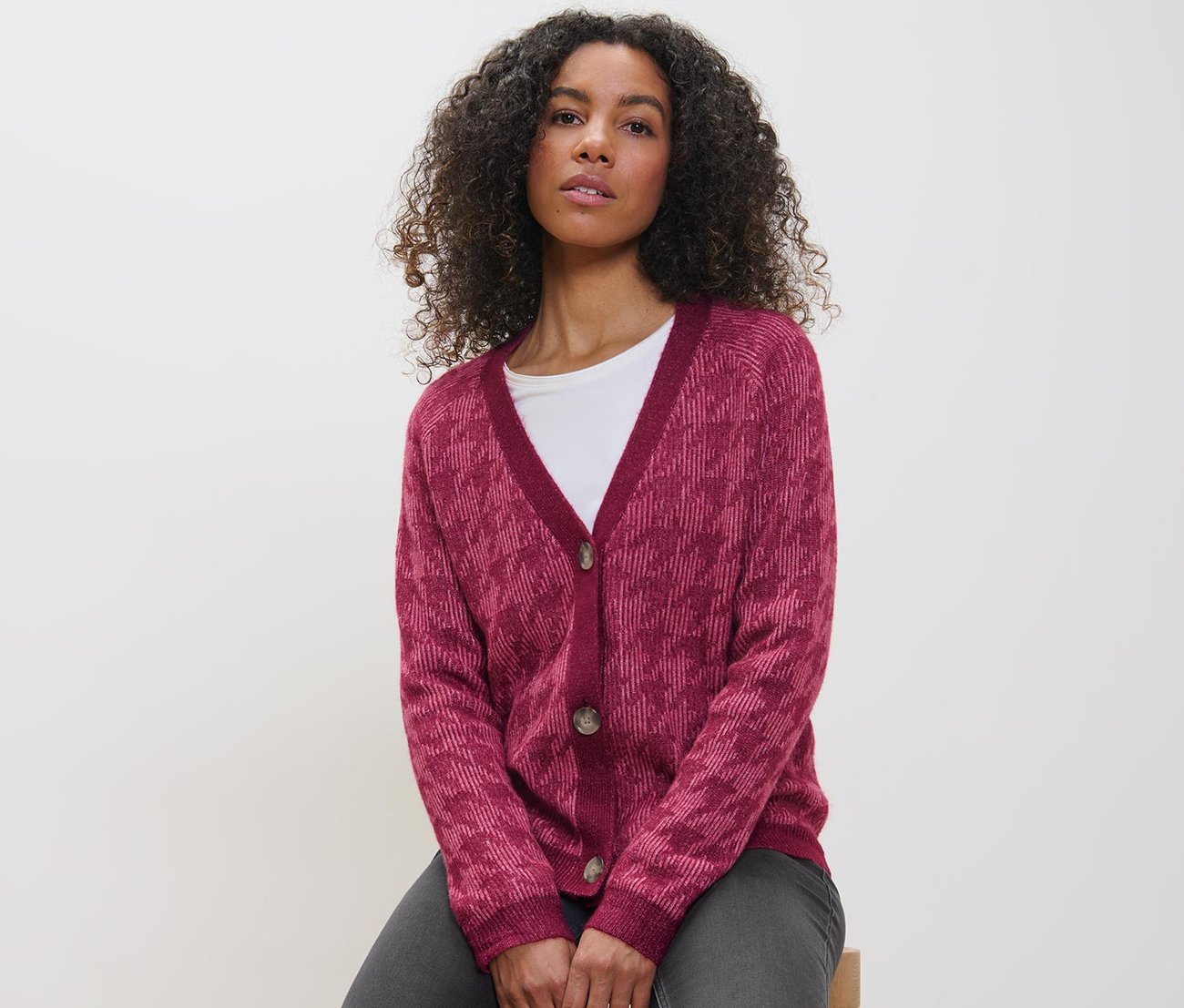 Grobstrick-Cardigan mit Hahnentritt-Jacquard