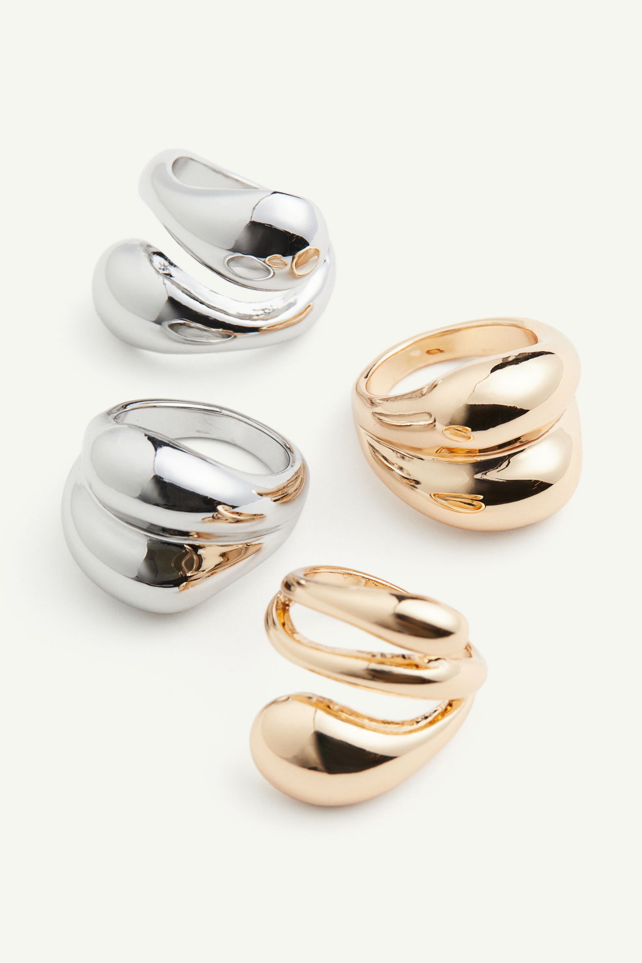 4er-Pack Chunky Ringe - Gold und Silber