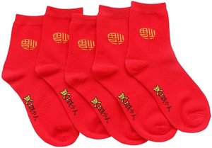 5 Paar rote Crew-Socken für Herren und Damen