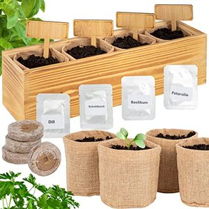 ONVAYA® Kräuter Anzuchtset mit Holzkiste | Indoor Kräutergarten | Grow Kit | Mini-Kräutergarten | Kr