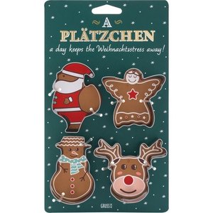 GRUSS & CO Keksausstecher-Set bestehend aus Weihnachtsmann, Schneemann, Schutzengel und Rentier, mit