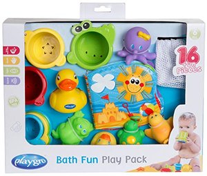 Playgro Badespielzeug-Set, 16-teilig, Ab 6 Monaten, BPA-frei, Badespielzeug Geschenkset, 40115